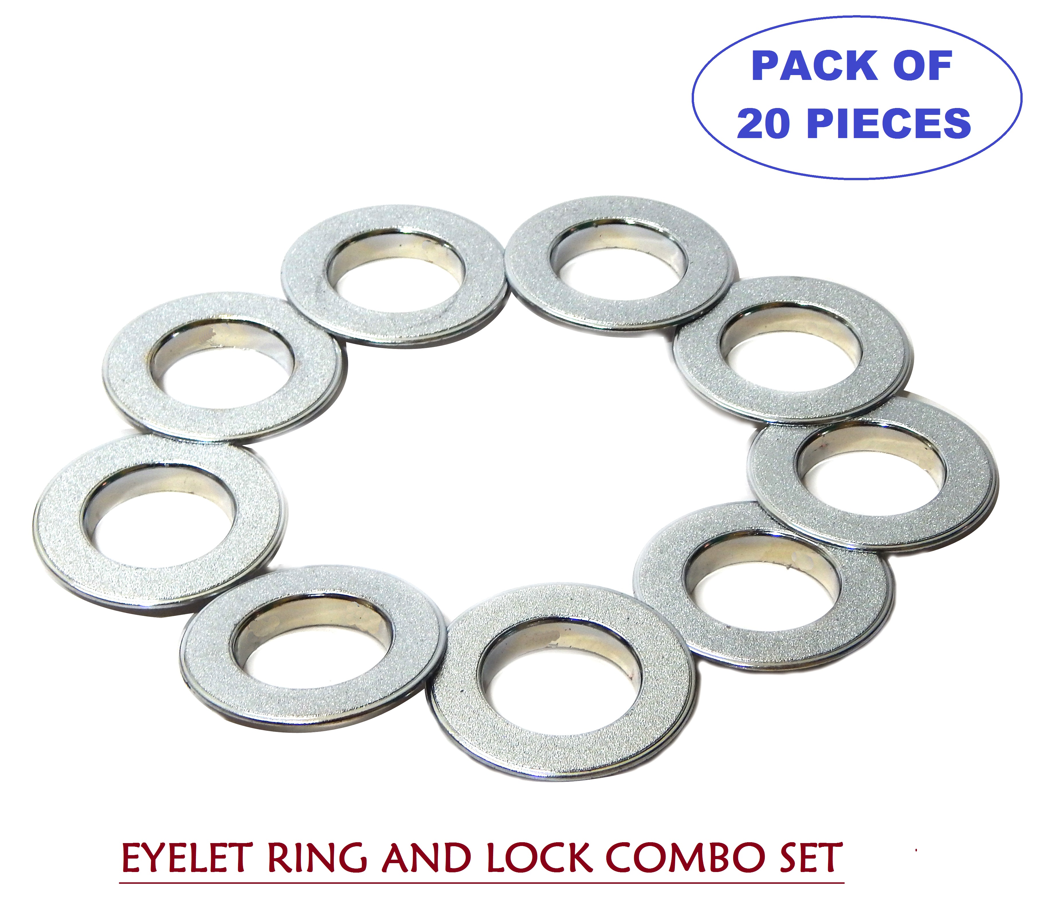 Beautiful Heavy-duty Silver Textured Curtain Rings with Lock, Long Lasting Eyelet Ring Lock Compatible With 1 Inch Rod 